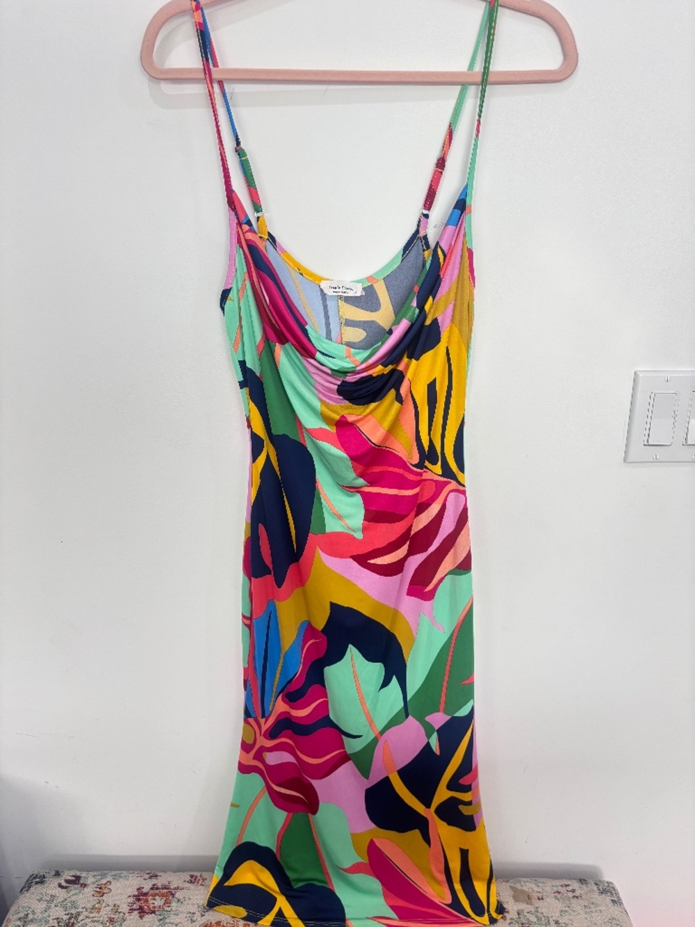 Triple Seven Tropical Palm Leaf Cowl Neck Slip Dress Multicolor Women’s L